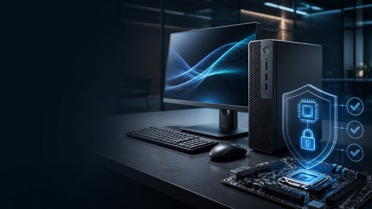 Calculator business și simbol de securitate pentru verificarea compatibilității Windows 11
